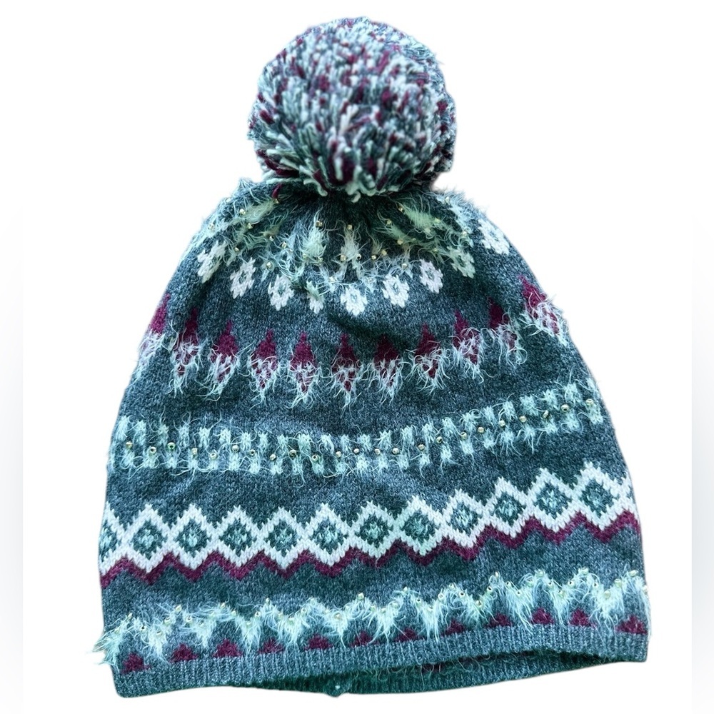 J. Jill Fair Isle Pom Pom Beanie Hat NWT